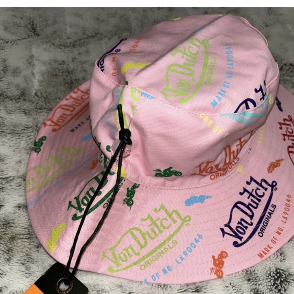 Von Dutch Pink Bucket Hat with Multicolor Print - Picture 3 of 7